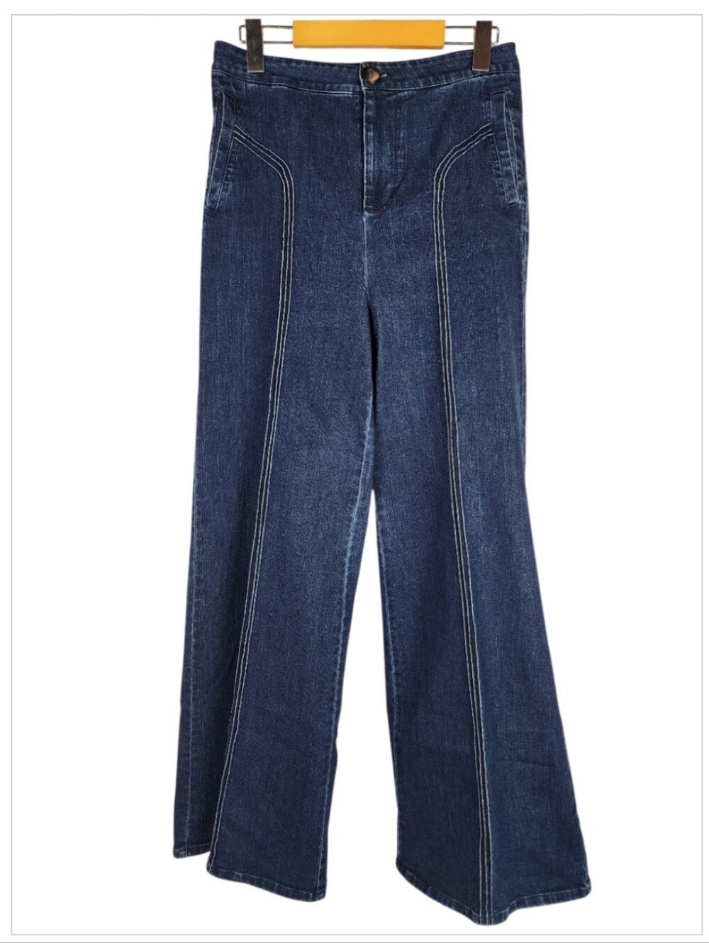 Atelier Reve Wide Leg Denim Jean High Rise European Pintuck Seams Blue Size 36=M